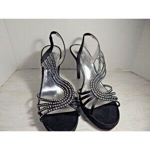 The Touch of Nina Rhinestone Black 4 In Heels Size 9M.